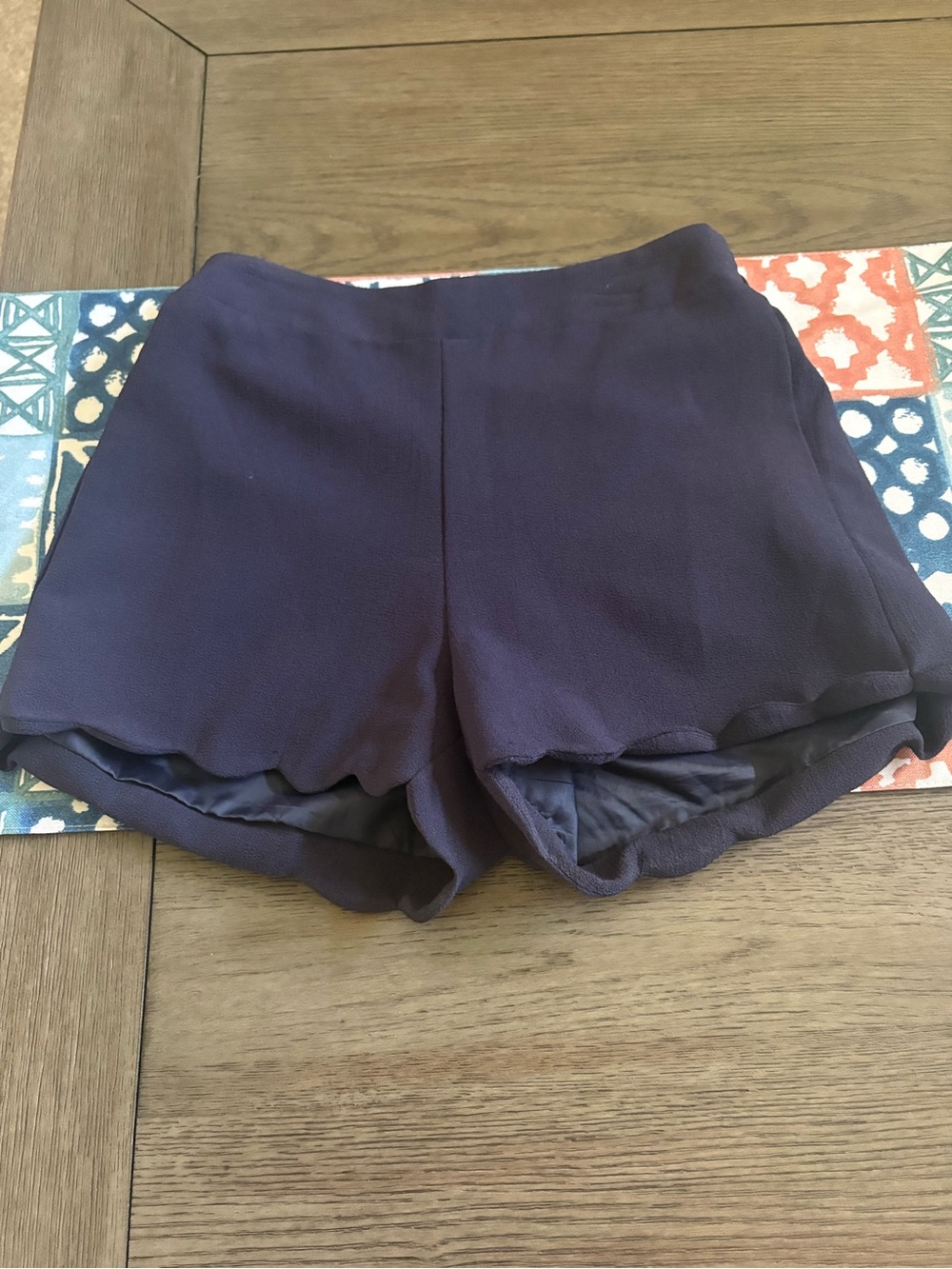 Cecico Dark Navy Scalloped Hem High Waist Shorts
